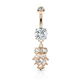 Cute Small CZ Dangle Owl Rose Gold PVD Surgical Steel Belly Ring