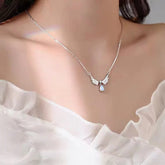 Dainty CZ Inalid Crystal Waterdrop Angel Wings Necklace