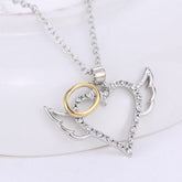 Dainty CZ Inlaid Angel Wing Heart Pendant Necklace