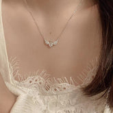Dainty CZ Inlaid Crown Heart Angel Wings Necklace
