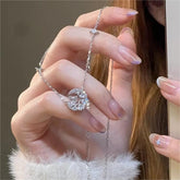 Dainty CZ Inlaid Crystal Heart Moon Phase Necklace