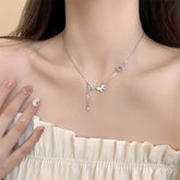 Dainty CZ Inlaid Hollowed-out Trio Butterfly Necklace