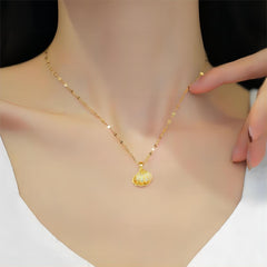 Dainty CZ Inlaid Pearl Shell Pendant Chain Necklace