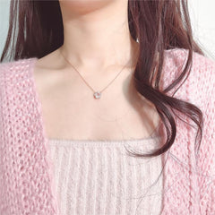 Dainty CZ Inlaid Pink Cherry Blossom Necklace