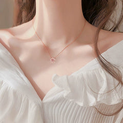 Dainty CZ Inlaid Pink Cherry Blossom Necklace