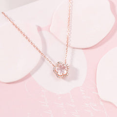 Dainty CZ Inlaid Pink Cherry Blossom Necklace