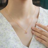 Dainty CZ Inlaid Pink Crystal Hollowed-out Butterfly Necklace