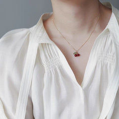 Dainty Handmade Crystal Cherry Pendant Necklace