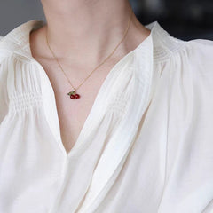 Dainty Handmade Crystal Cherry Pendant Necklace