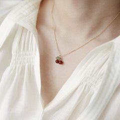 Dainty Handmade Crystal Cherry Pendant Necklace