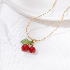 Dainty Handmade Crystal Cherry Pendant Necklace