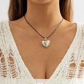 Dainty Heart Pendant Wax Cord String Choker Necklace