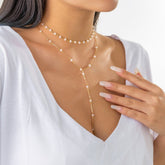 Dainty Layered Natural Crystal Y Necklace Set