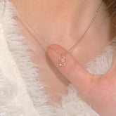 Dainty Pink Crystal Rose Pendant Necklace