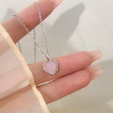 Dainty S925 Silver Pink Opal Heart Necklace