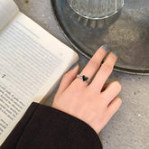 Dainty Silver Plated Black Heart Ring