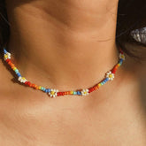 Daisy Flower Colorful Beaded Choker Necklace