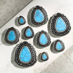 Double Flared Blue Turquoise Tear Drop Antique Silver Ear Plugs