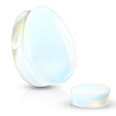 Double Flared Saddle Tear Drop Blue Opalite Stone Plugs