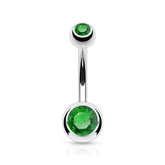 Double Gem Basic Non Dangle Belly Button Navel Ring Barbell