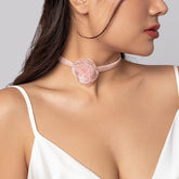 Elegant Grenadine Flower Velvet Collar Choker Necklace