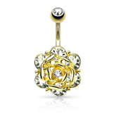 Elegant Surgical Steel Flower CZ Belly Ring