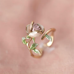 Exquisite Enamel Pink Rose Open Ring