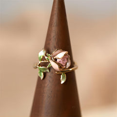 Exquisite Enamel Pink Rose Open Ring