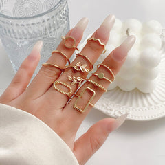 Geometric 11 Pieces Metallic Rings Set