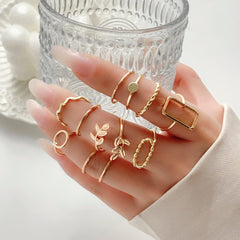 Geometric 11 Pieces Metallic Rings Set
