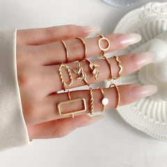 Geometric 11 Pieces Metallic Rings Set