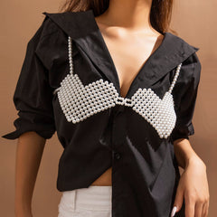 Geometric Backless Pearl Heart Bra