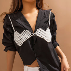Geometric Backless Pearl Heart Bra