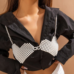 Geometric Backless Pearl Heart Bra
