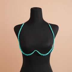 Geometric Backless Turquoise Bra