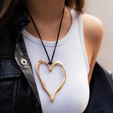 Geometric Chunky Hollow Heart Pendant Velvet Necklace