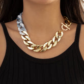 Geometric Chunky Two-tone Cuban Chain Choker Necklace