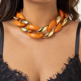 Geometric Chunky Two-tone Cuban Chain Necklace