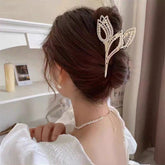 Geometric Crystal Pearl Inlaid Tulip Chignon Claw Clip Hair Clip