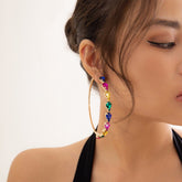 Geometric CZ Inlaid Chunky Hoop Earrings