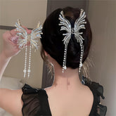 Geometric CZ Inlaid Pearl Chain Tassel Butterfly Chignon Claw Clip Hair Clip
