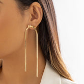 Geometric Gold Plated Herringbone Chain Dangle Earrings