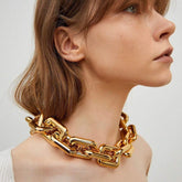 Geometric Gold Silver Plated Chunky Rectangle Link Chain Choker Necklace