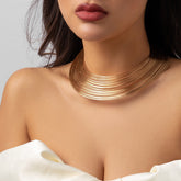 Geometric Gold Silver Tone Abstract Pattern Chunky Collar Choker