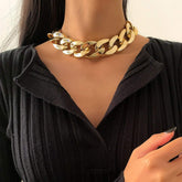 Geometric Gold Silver Tone Chunky Cuban Link Chain Choker Necklace