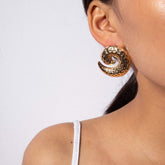 Geometric Gold Silver Tone Large Hammered Celestial Dangling Hoop Earrings