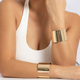 Geometric Gold Silver Tone Mirror Wrist Cuff Wrap Wide Bangle