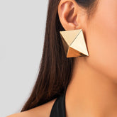 Geometric Gold Silver Tone Origami Pyramid Earrings