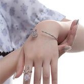 Geometric Healing Stone Rose Bangle Bracelet