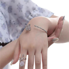 Geometric Healing Stone Rose Bangle Bracelet